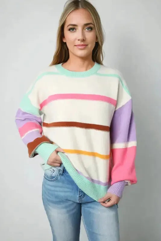 Multicolor Striped Colorblock Sweater - Fashionfitz