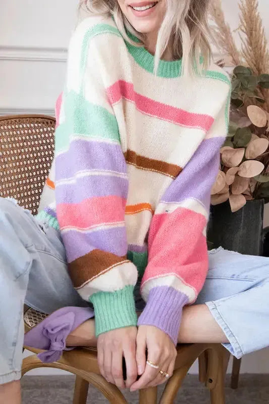 Multicolor Striped Colorblock Sweater - Fashionfitz