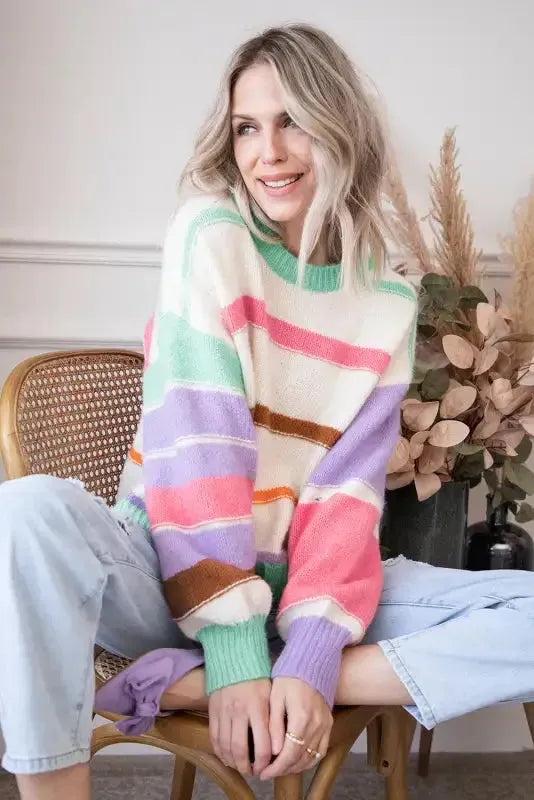 Multicolor Striped Colorblock Sweater - Fashionfitz