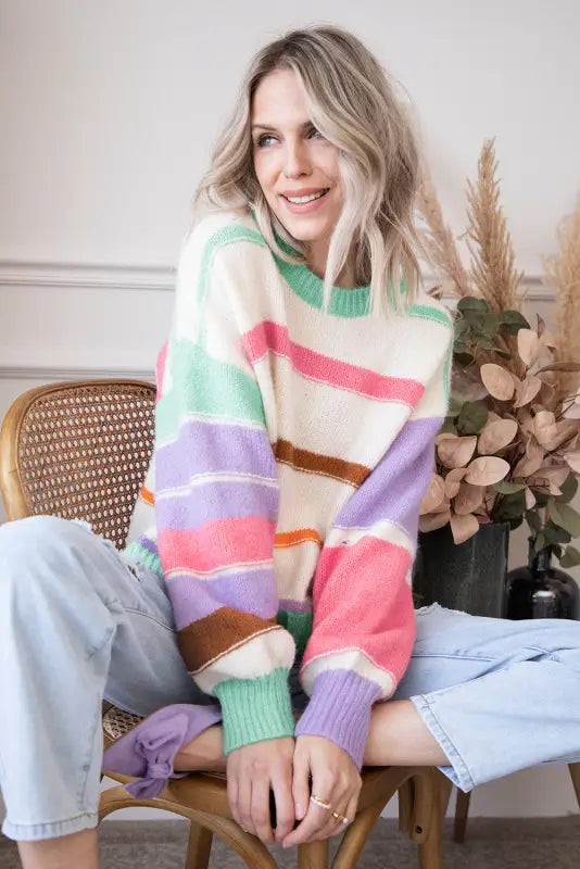 Multicolor striped colorblock sweater - sweaters