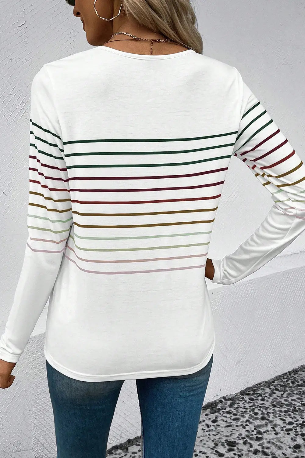 Multicolor striped crew neck long sleeve top - tops