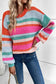 Multicolor striped knit drop shoulder puff sleeve sweater - tops