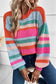 Multicolor striped knit drop shoulder puff sleeve sweater - tops