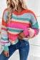 Multicolor striped knit drop shoulder puff sleeve sweater - tops