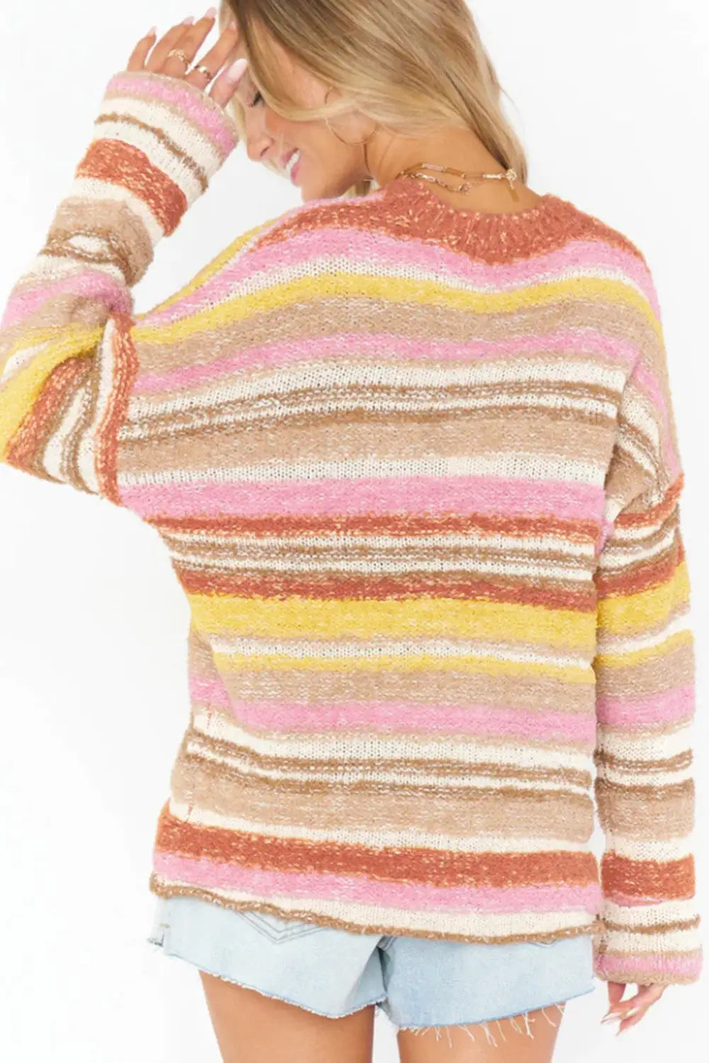 Multicolor striped knit drop shoulder sweater - sweaters & cardigans