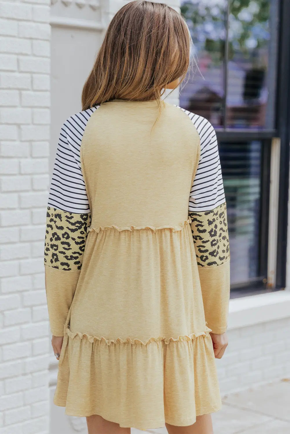 Multicolor striped leopard raglan sleeve textured dress - mini dresses
