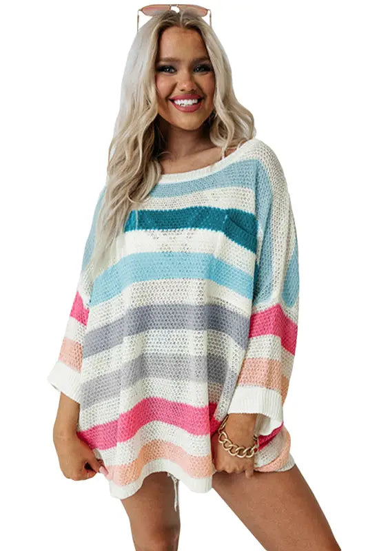 Multicolor striped oversized sweater - plus size