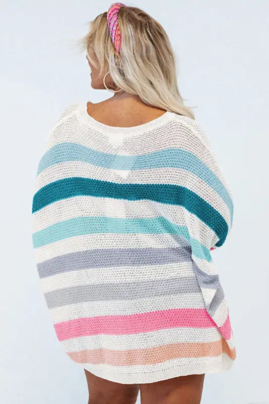 Multicolor striped oversized sweater - plus size