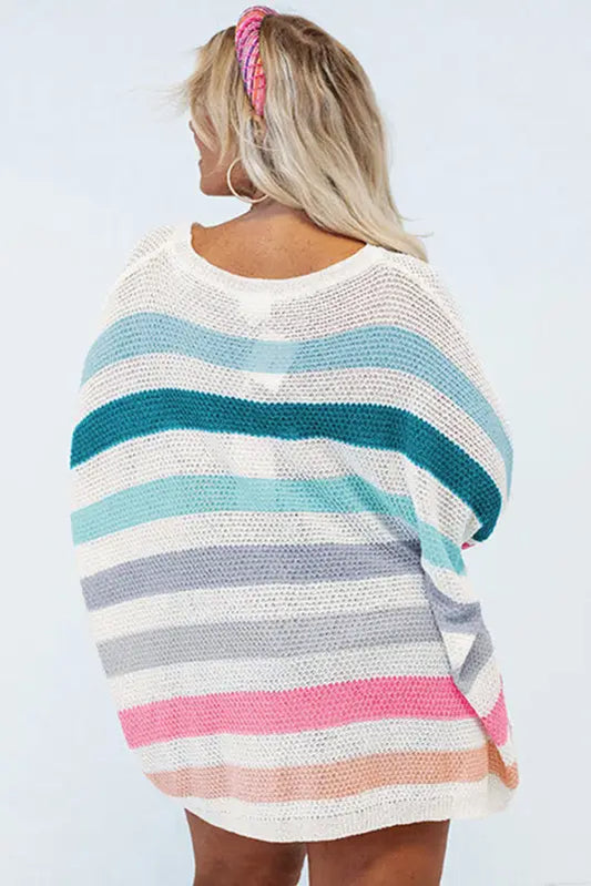 Multicolor striped oversized sweater - plus size