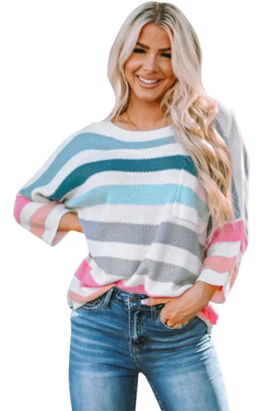 Multicolor striped oversized sweater - plus size