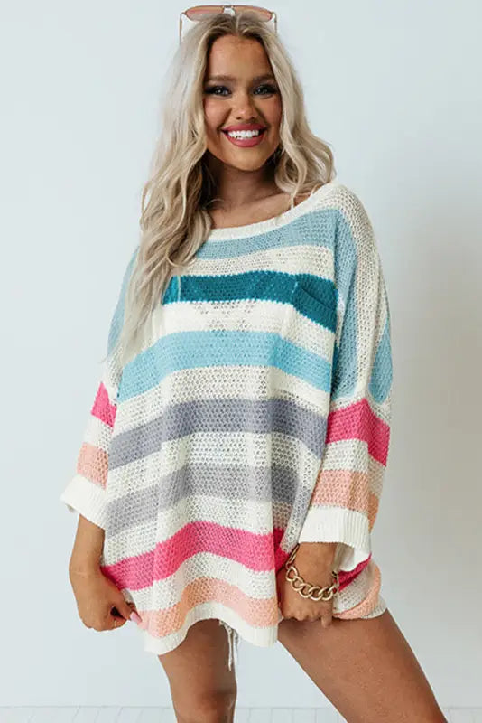 Multicolor striped oversized sweater - plus size