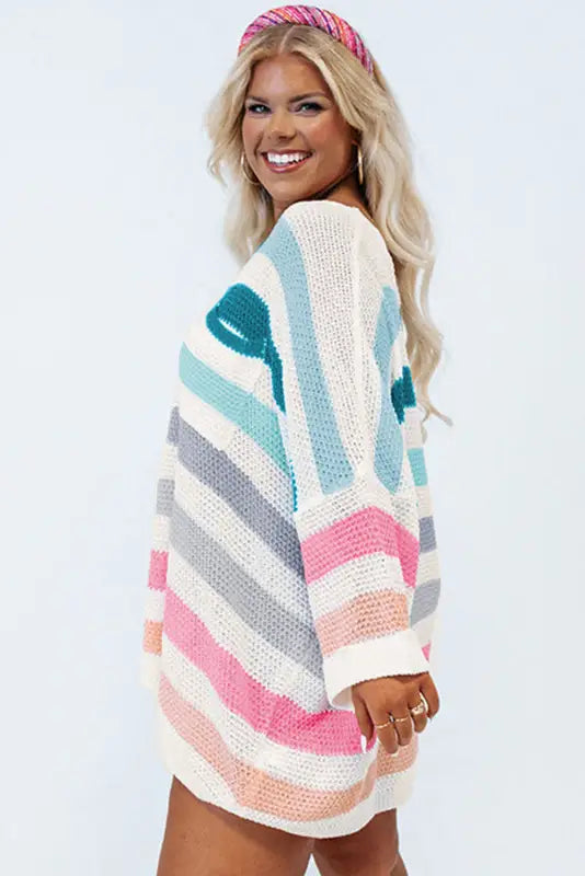 Multicolor striped oversized sweater - plus size