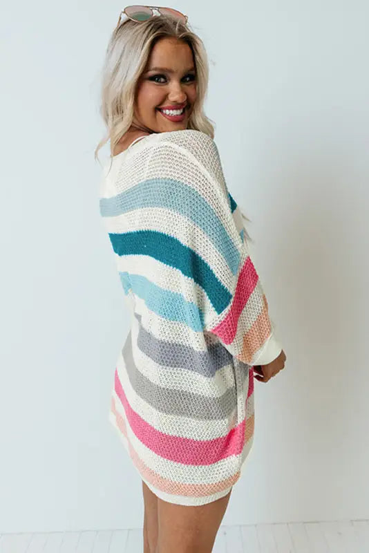 Multicolor striped oversized sweater - plus size