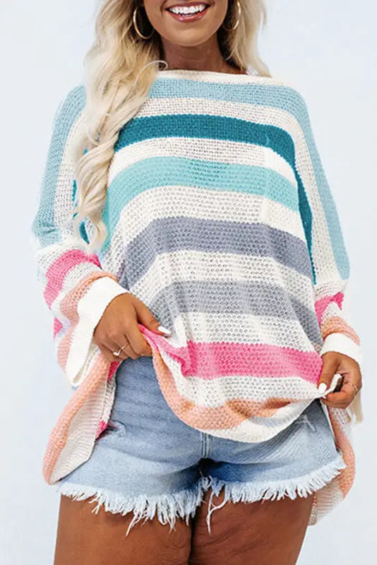 Multicolor striped oversized sweater - plus size