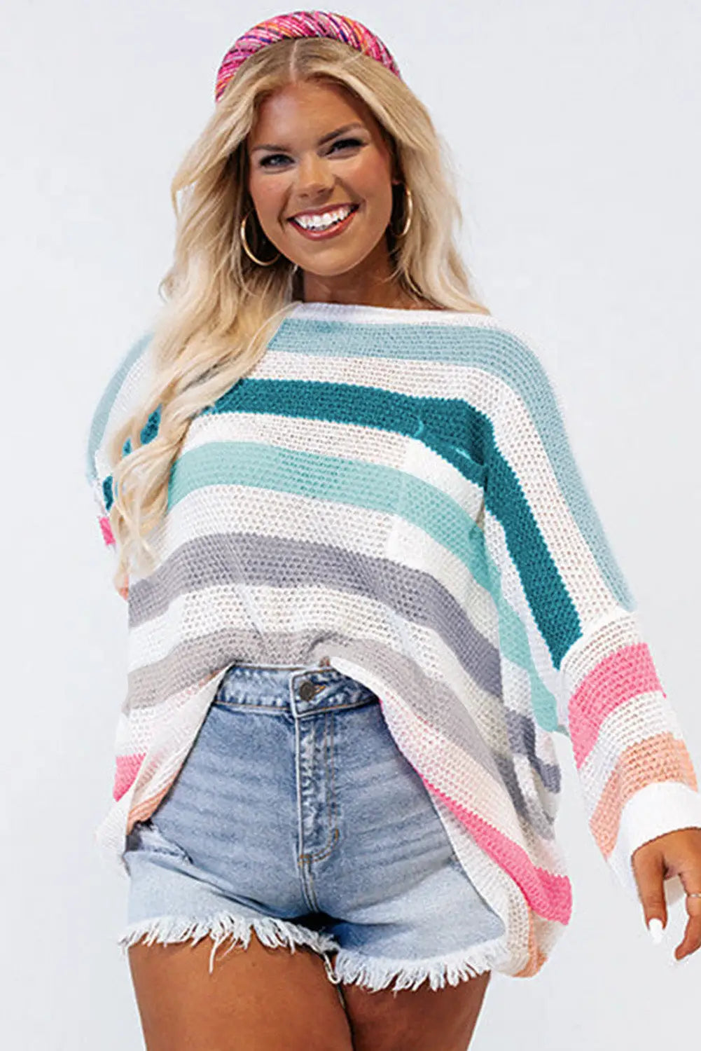 Multicolor striped oversized sweater - plus size