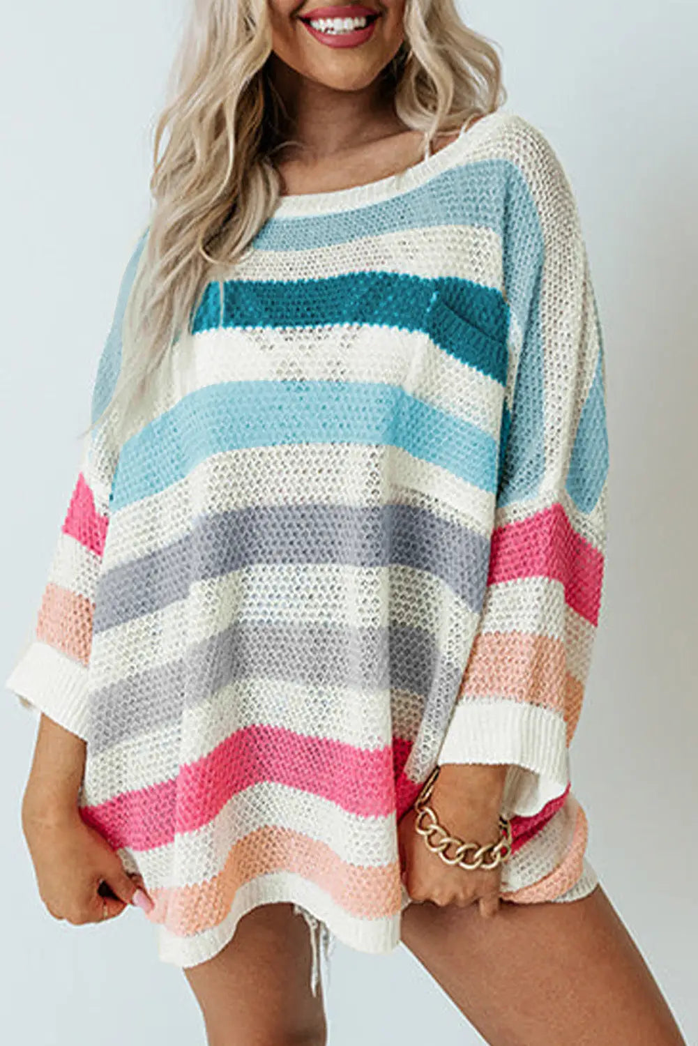 Multicolor striped oversized sweater - s / 100% acrylic - plus size