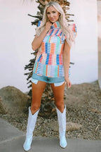 Multicolor Striped Print High Neck Flutter Top - Fashionfitz