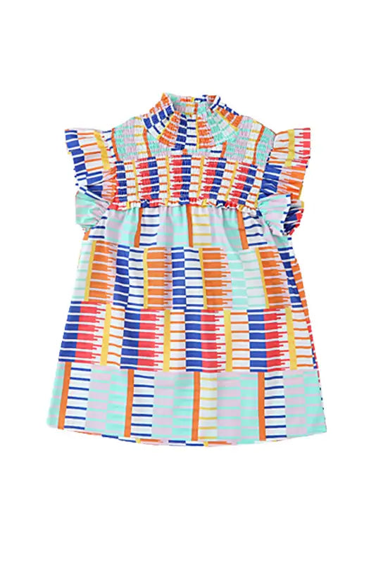 Multicolor striped print high neck flutter top - t-shirts