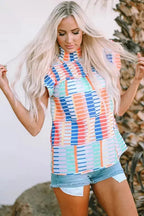 Multicolor Striped Print High Neck Flutter Top - Fashionfitz