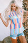 Multicolor striped print high neck flutter top - t-shirts