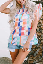 Multicolor Striped Print High Neck Flutter Top - Fashionfitz