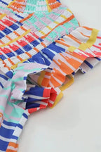 Multicolor Striped Print High Neck Flutter Top - Fashionfitz