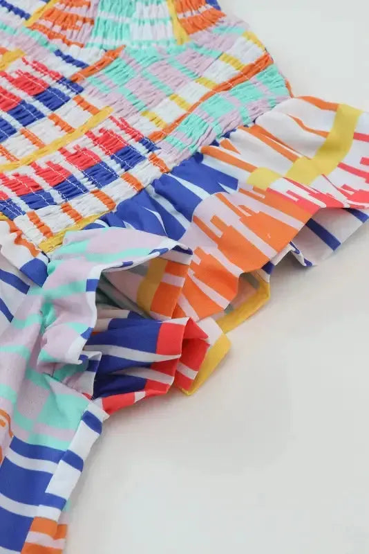 Multicolor Striped Print High Neck Flutter Top - Fashionfitz