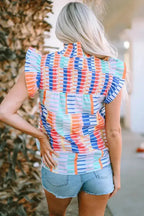 Multicolor Striped Print High Neck Flutter Top - Fashionfitz