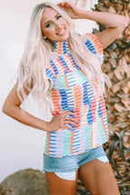 Multicolor Striped Print High Neck Flutter Top - Fashionfitz