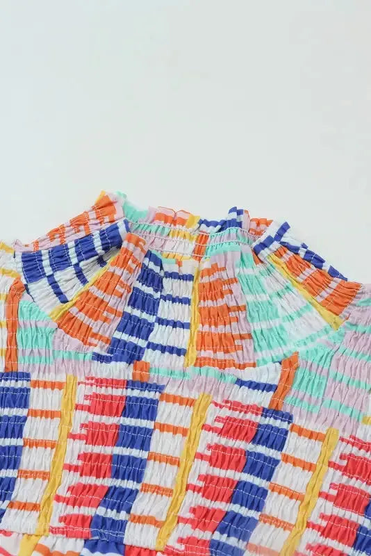 Multicolor Striped Print High Neck Flutter Top - Fashionfitz