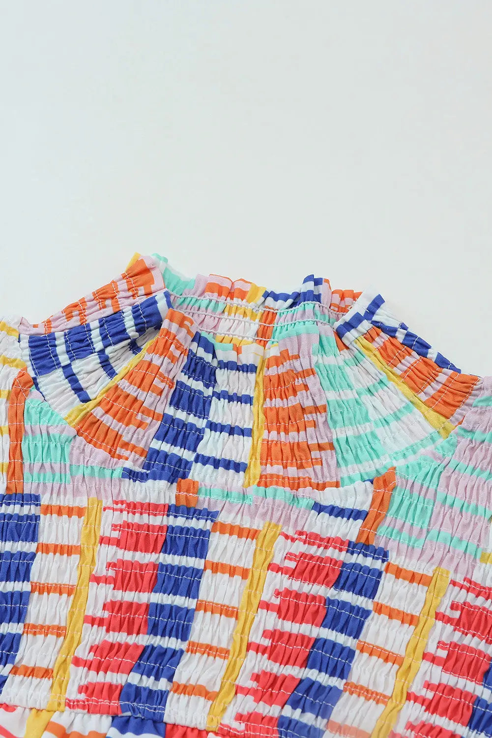 Multicolor striped print high neck flutter top - t-shirts