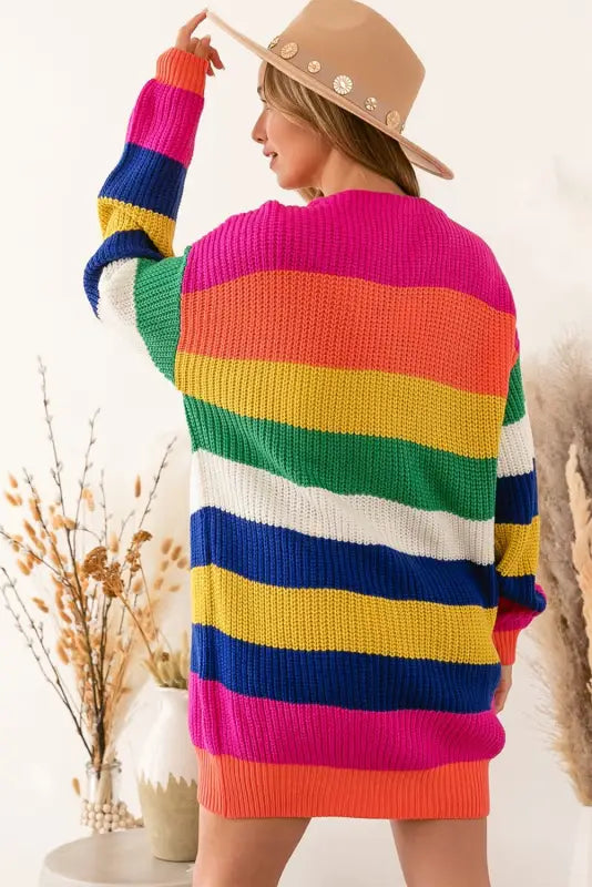 Multicolor striped print longline cardigan - sweaters & cardigans