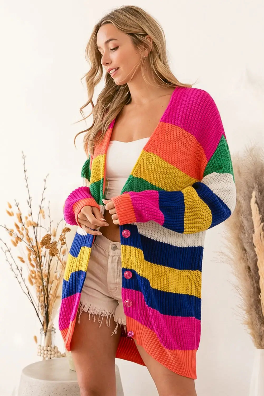 Multicolor striped print longline cardigan - sweaters & cardigans