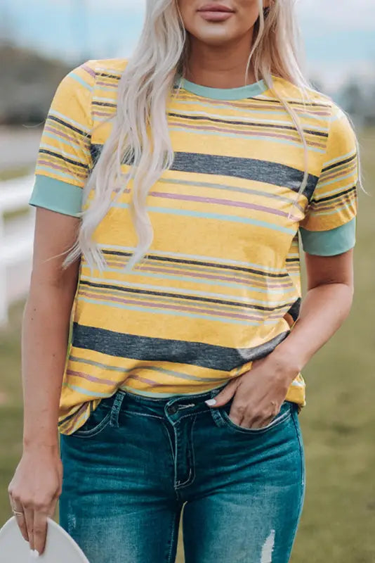 Multicolor stripes crew neck t-shirt - t-shirts