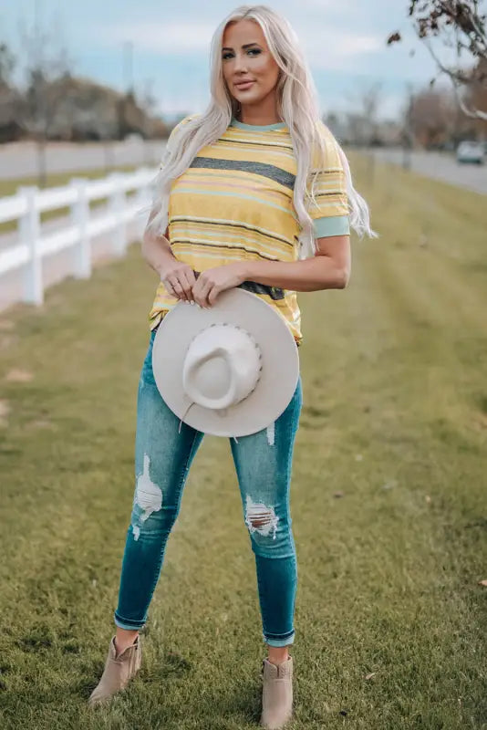 Multicolor stripes crew neck t-shirt - t-shirts