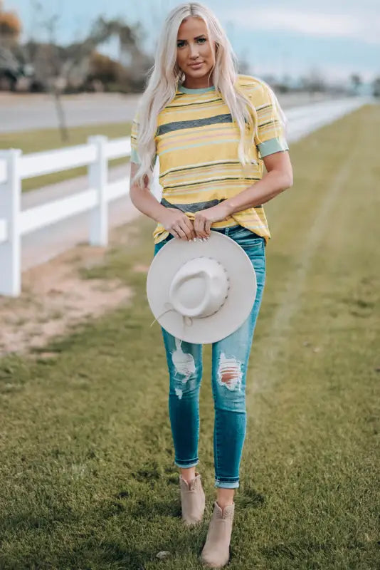 Multicolor stripes crew neck t-shirt - t-shirts