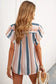 Multicolor stripes split neck pleated ruffled short sleeves top - t-shirts