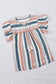 Multicolor stripes split neck pleated ruffled short sleeves top - t-shirts