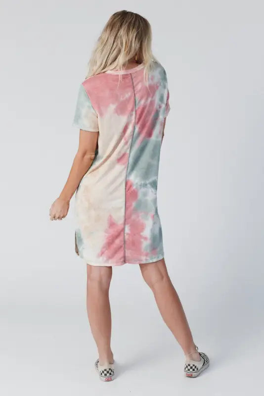 Multicolor tie dye oversized slit tee dress - t-shirt dresses