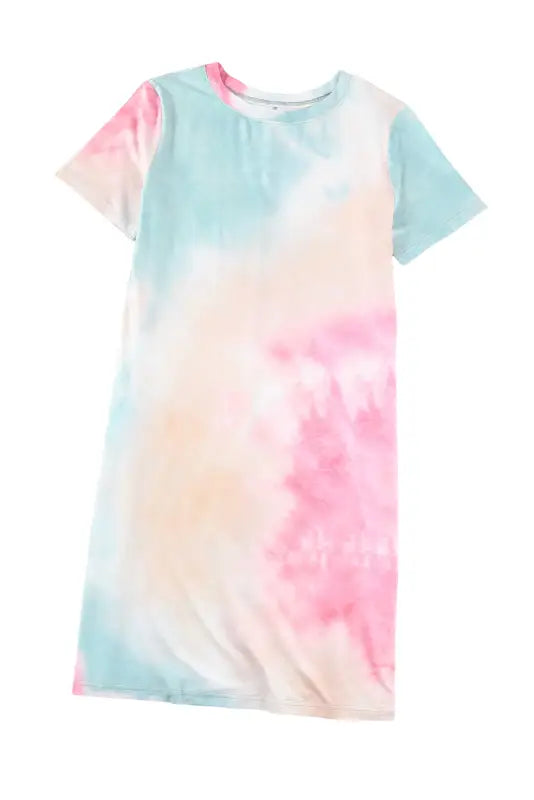 Multicolor tie dye oversized slit tee dress - t-shirt dresses