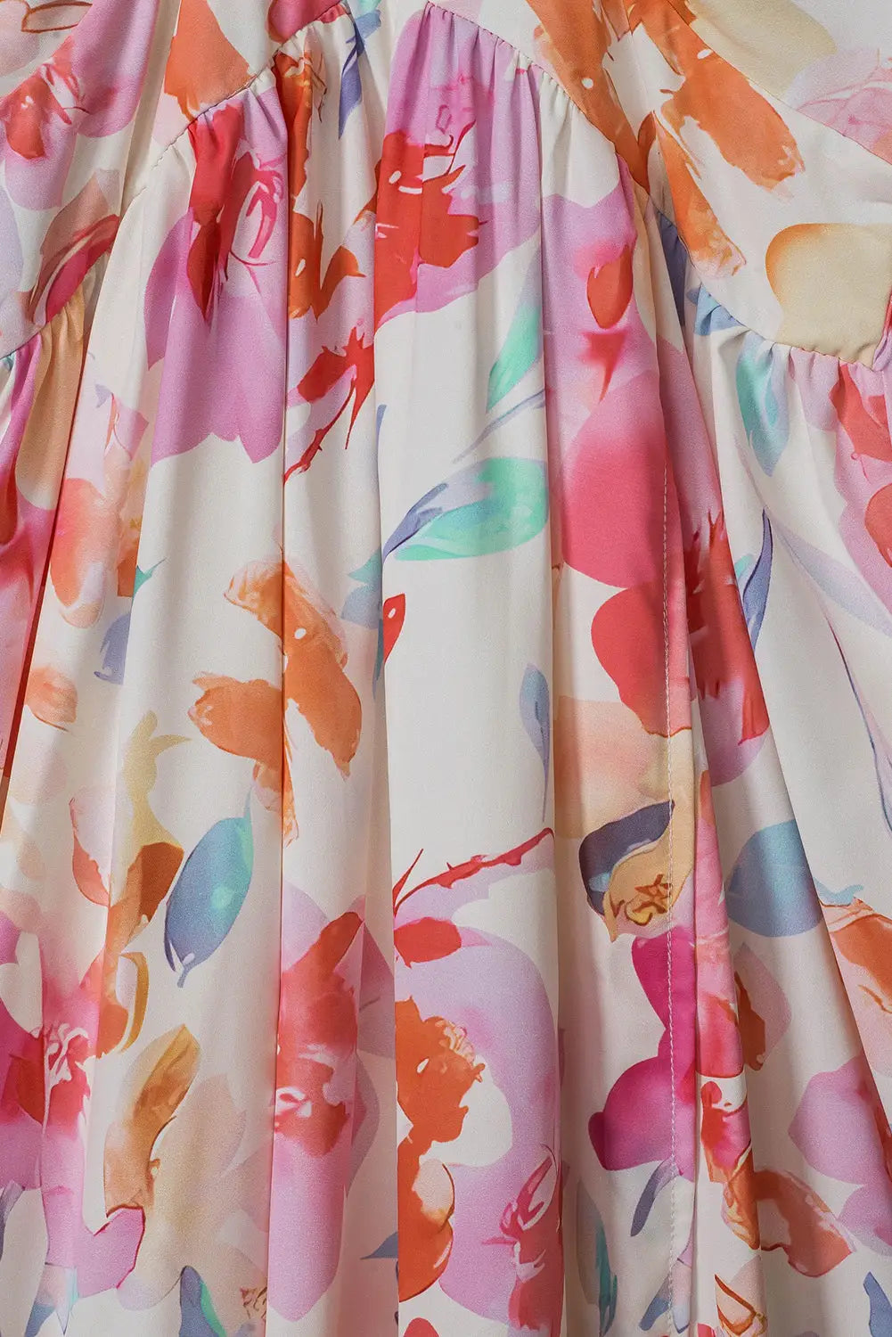 Multicolor tropical floral print ruched v neck maxi dress - dresses