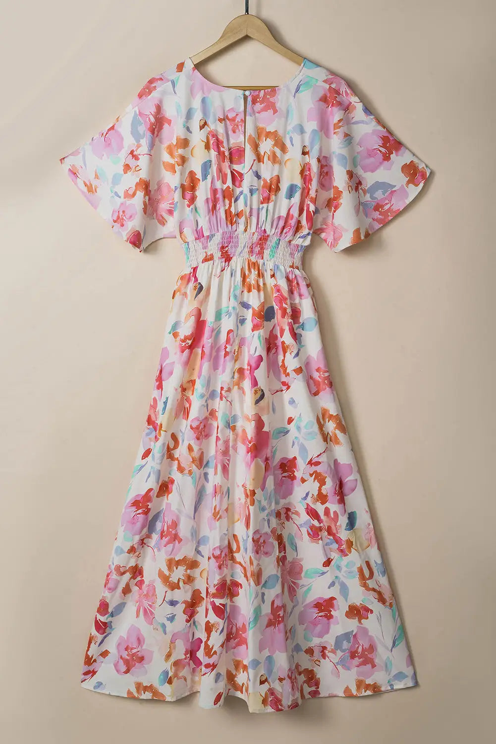 Multicolor tropical floral print ruched v neck maxi dress - dresses