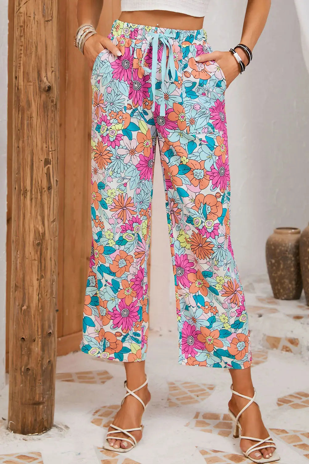 Multicolor vibrant summer floral print spaghetti strap jumpsuit - multicolor5 / s / 95% polyester + 5% elastane