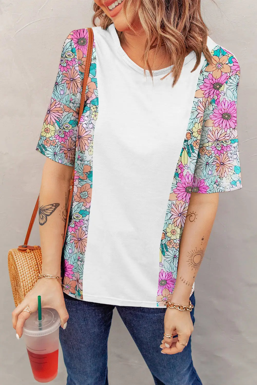 Multicolor vibrant summer floral print spaghetti strap jumpsuit - white / s / 95% polyester + 5% elastane - jumpsuits &