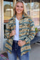 Multicolor western aztec print button flap pocket shacket