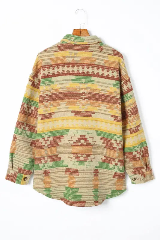 Multicolor western aztec print button flap pocket shacket