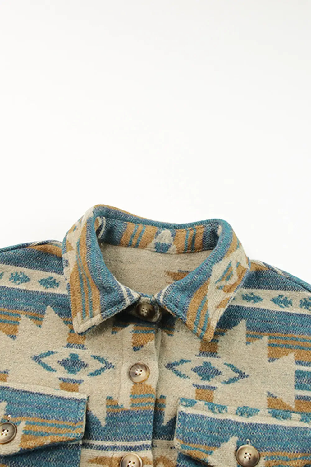 Multicolor western aztec print button flap pocket shacket - shackets