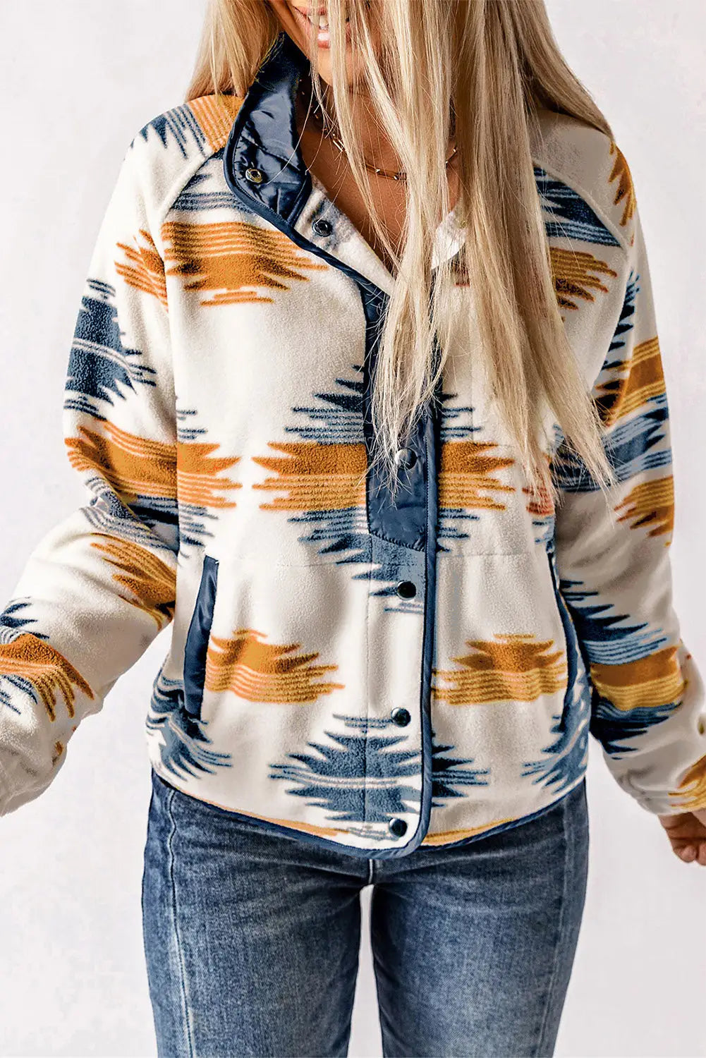 Multicolour aztec fleece patchwork snap button jacket - multicolour1 / s / 100% polyester - outerwear