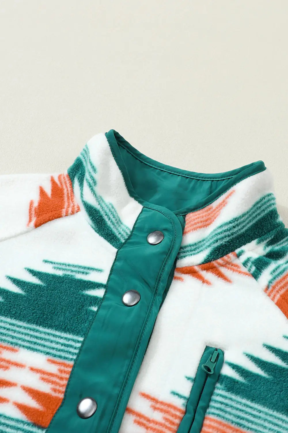 Multicolour aztec fleece patchwork snap button jacket - outerwear