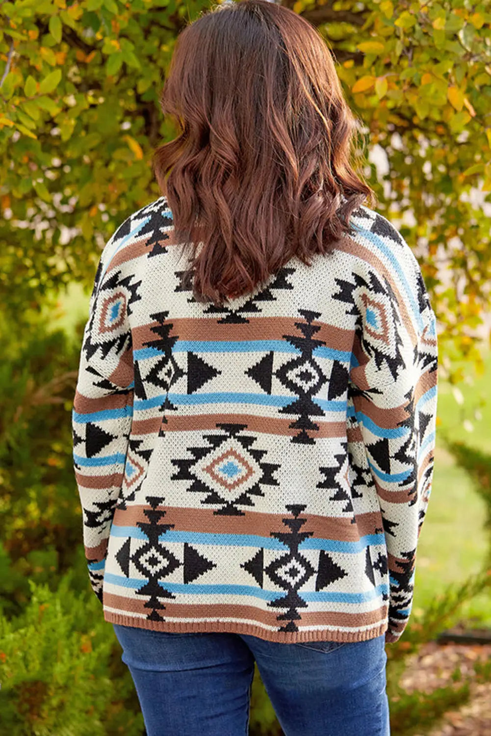 Multicolour aztec knit drop shoulder plus size sweater